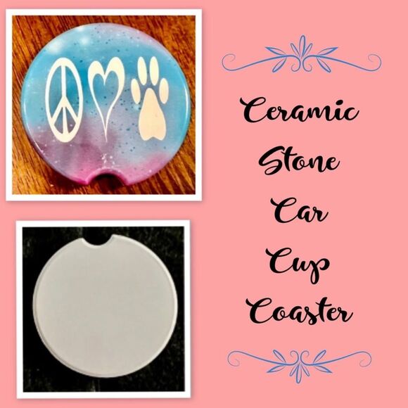 Ceramic Stone Peace, Love & Dogs Car Cup Coaster - Picture 1 of 2